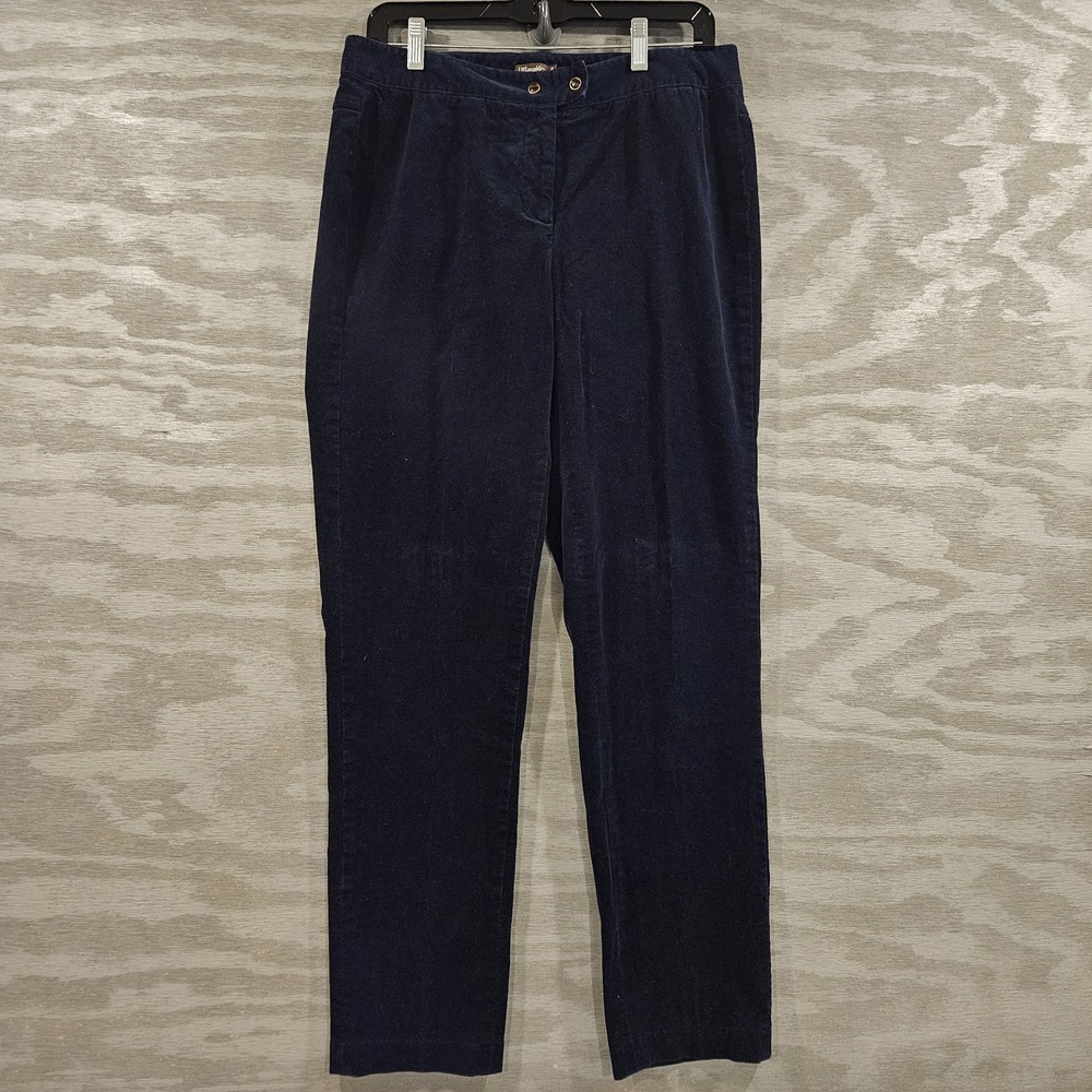 J. McLaughlin SZ 10 Preppy Dark Blue Micro Corduroy Straight Leg Classic Pants